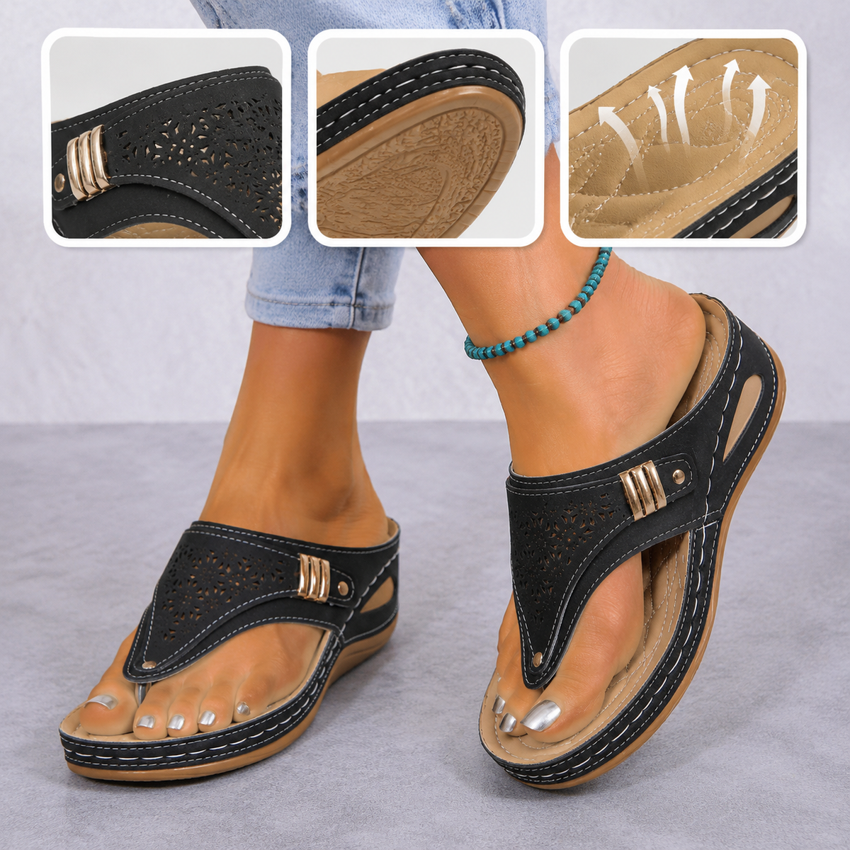 ⏰ ¡Último día! ¡50 % de descuento! ¡No te lo pierdas! ✅️ Sandalias cómodas con soporte para el arco del pie: alivian el dolor de pies y cuentan con un diseño ergonómico.