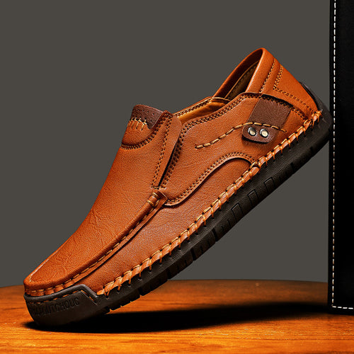 (🔥50 % de descuento por tiempo limitado: ¡compre ahora!) Mocasines sin cordones de cuero elegantes y de alta calidad👞: diseño ergonómico, soporte de arco para aliviar el dolor, impermeables y antideslizantes.