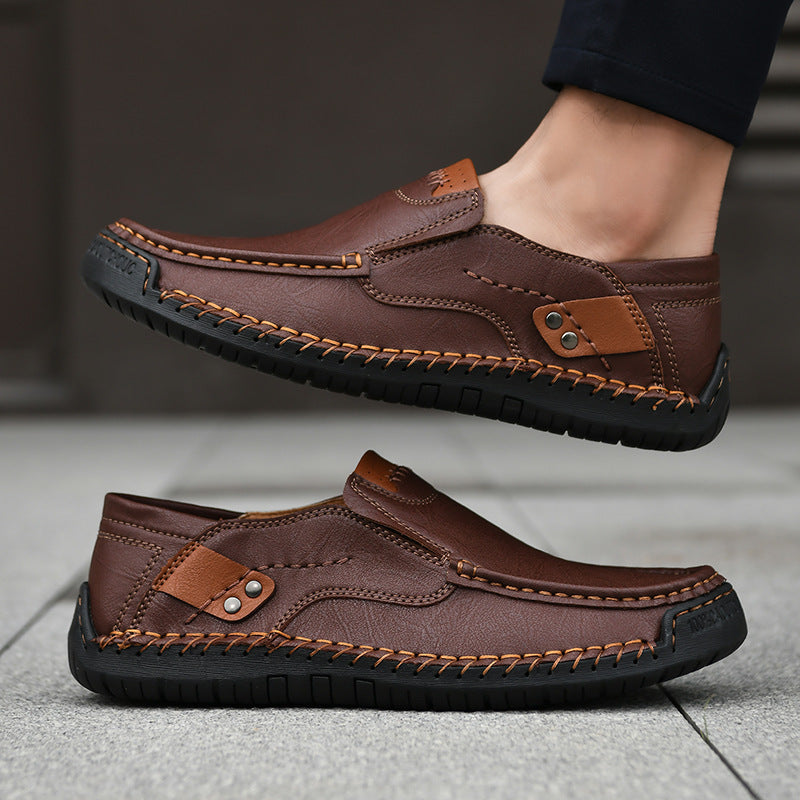 (🔥50 % de descuento por tiempo limitado: ¡compre ahora!) Mocasines sin cordones de cuero elegantes y de alta calidad👞: diseño ergonómico, soporte de arco para aliviar el dolor, impermeables y antideslizantes.