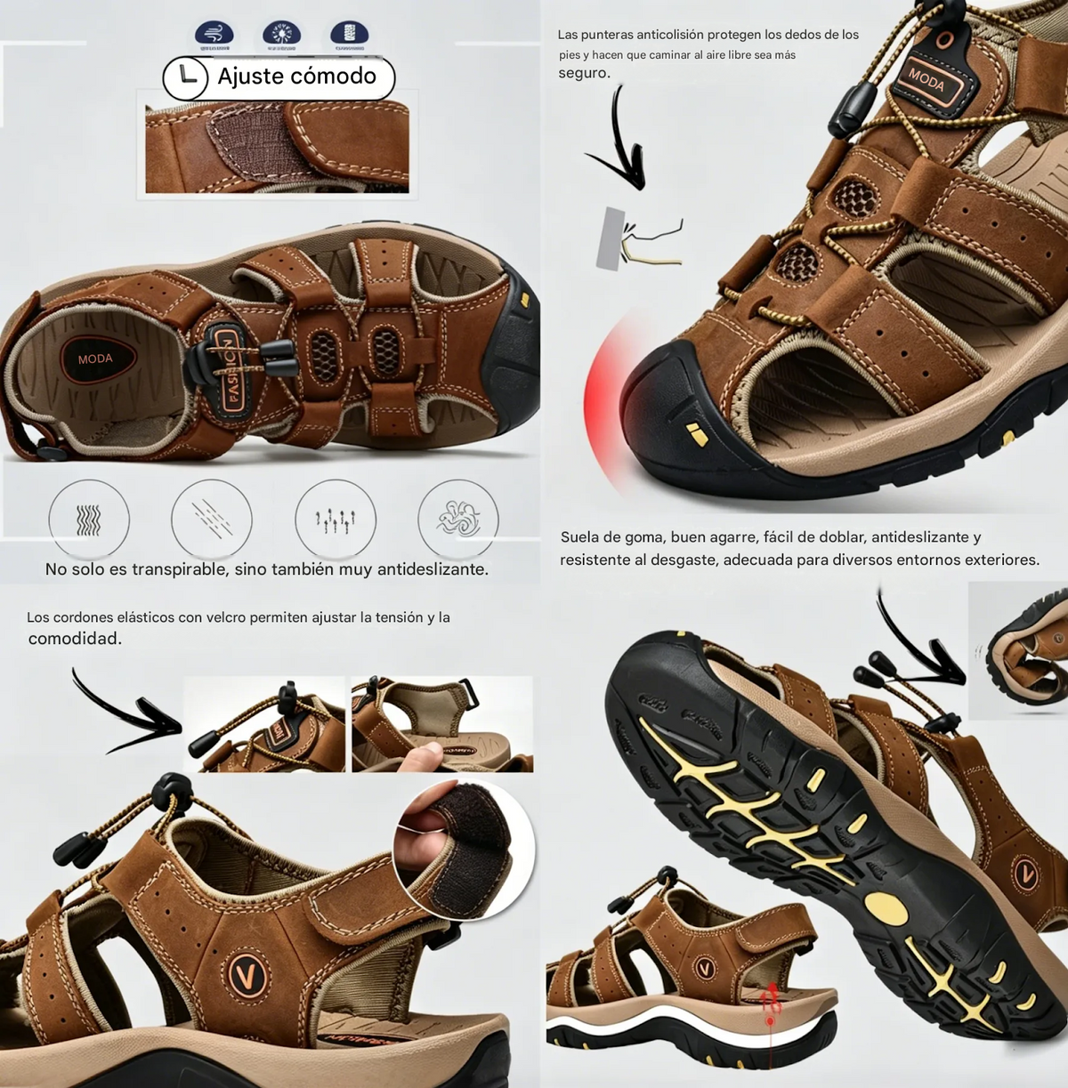 🐂【Piel de alta calidad】【⏰¡50% de descuento hoy! ¡No te lo pierdas!】✅Diseño de punta ancha + ajuste de velcro + suela resistente y antideslizante +🔴Soporte de arco multipunto