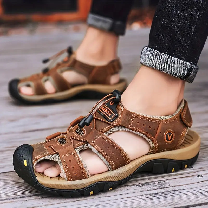 🐂【Piel de alta calidad】【⏰¡50% de descuento hoy! ¡No te lo pierdas!】✅Diseño de punta ancha + ajuste de velcro + suela resistente y antideslizante +🔴Soporte de arco multipunto