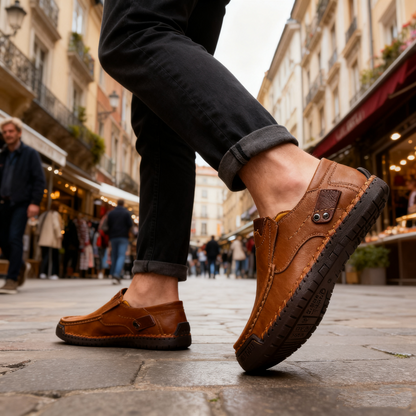 (🔥50 % de descuento por tiempo limitado: ¡compre ahora!) Mocasines sin cordones de cuero elegantes y de alta calidad👞: diseño ergonómico, soporte de arco para aliviar el dolor, impermeables y antideslizantes.